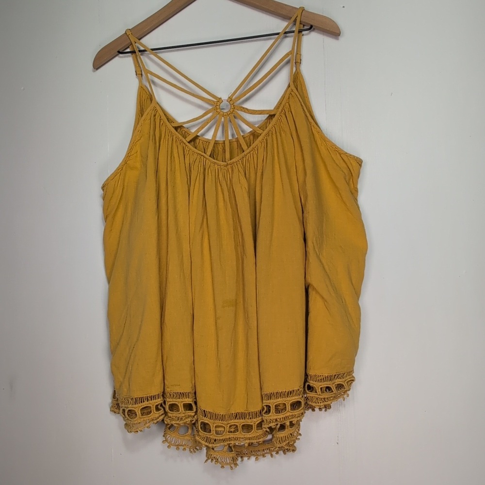 Lane Bryant Mustard Yellow Macrame Back Crochet Lace Hem Cami Top Plus Size 4X - Picture 2 of 10